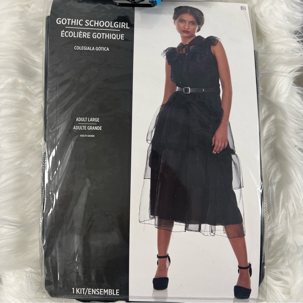 Gothic Schoolgirl Black costume dress NEW L 10-12 XL 14-16 Wednesday Adams